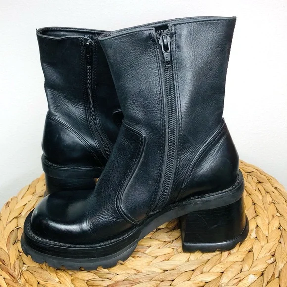 Steve Madden vintage 90’s Hott black leather CHUNKY platform combat boots sz 6.5 - Picture 3 of 7